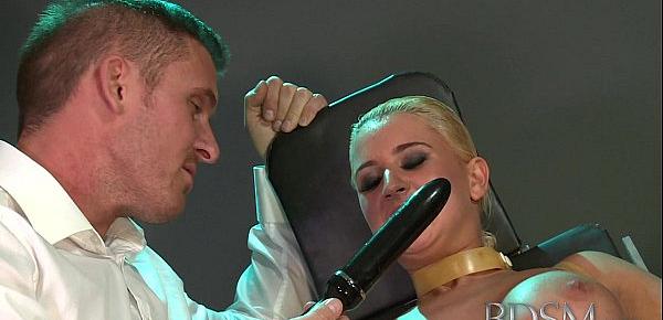  BDSM XXX Master straps big tits submissive girl to a gyno chair